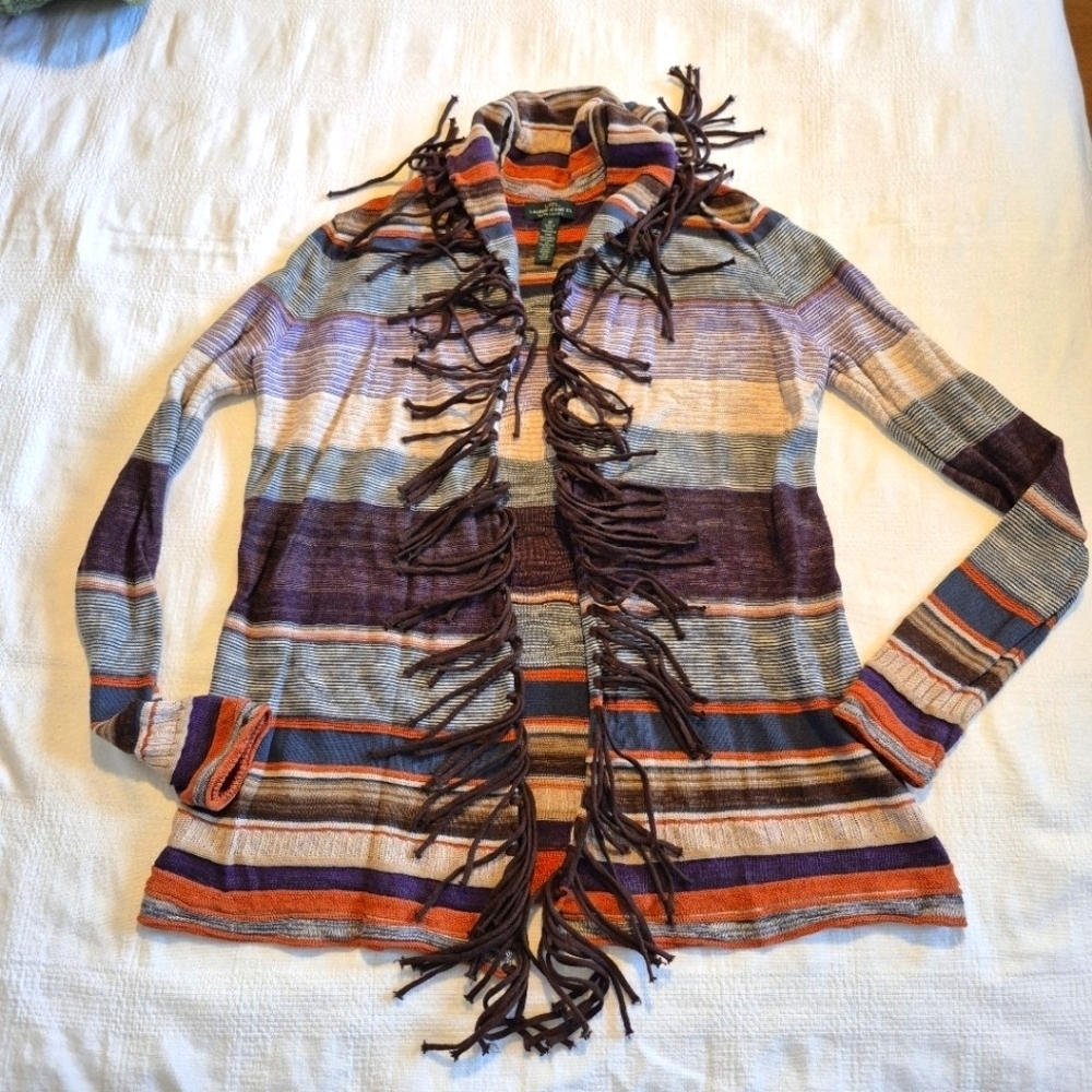 Ralph Lauren Aztec Wrap Sweater RRL Serape Fringe Southwestern Sedona Purple VTG